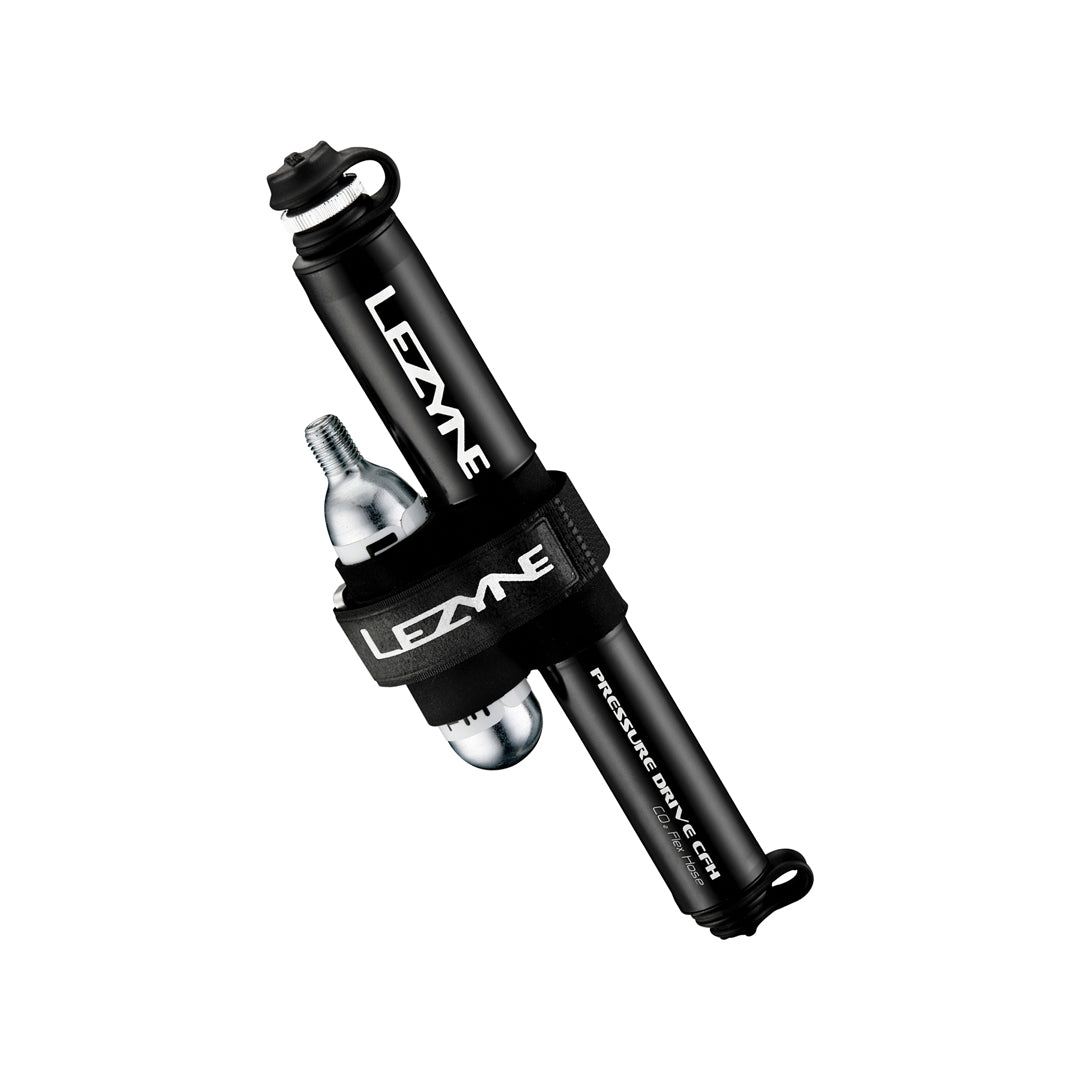 LEZYNE MINIPUMPE CNC PRESSURE DRIVE CFH MIT CO2-GASGENERATOR, SCHWARZ-GLÄNZEND 120PSI, 19,0CM