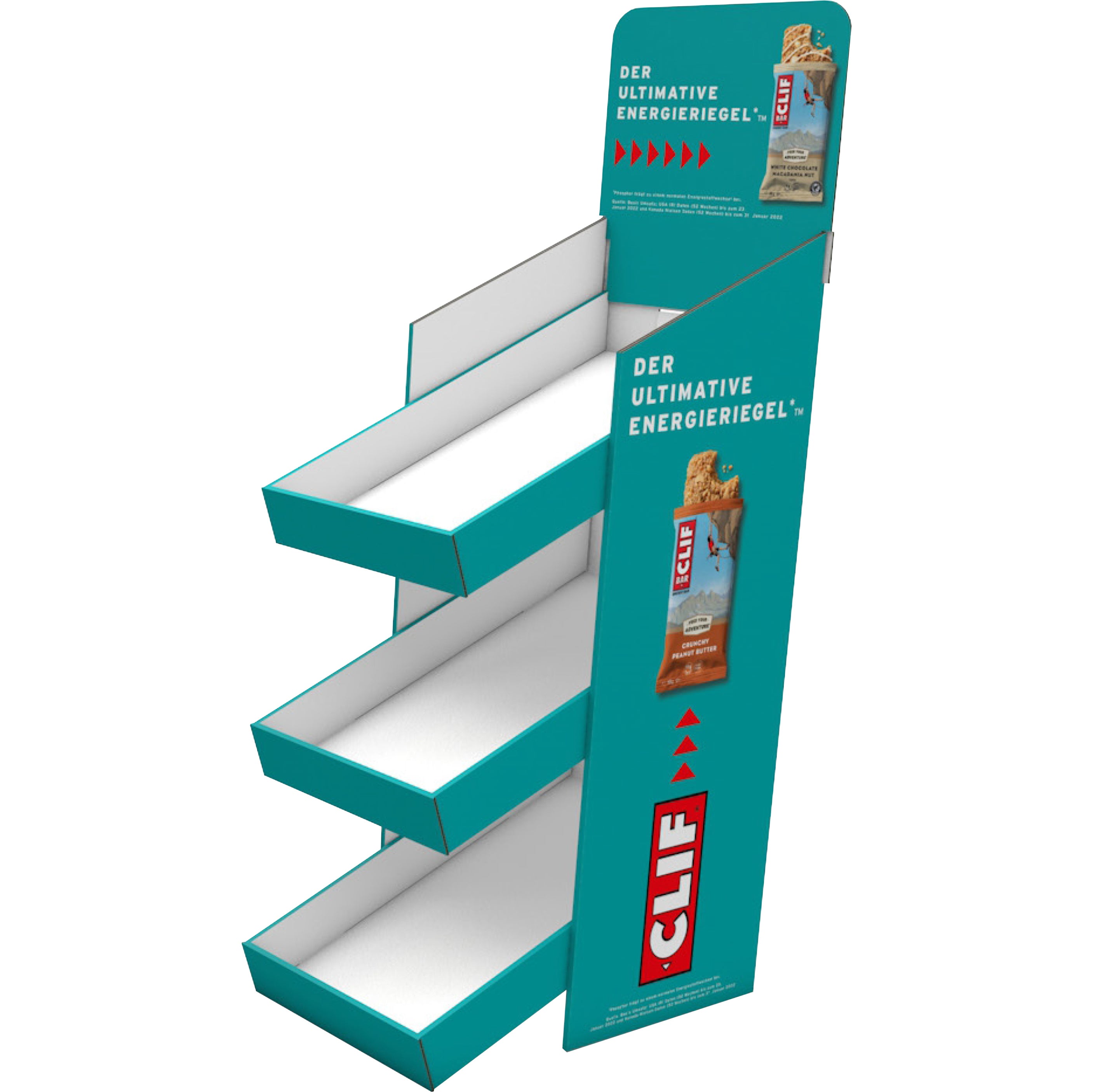 CLIF BAR THEKENDISPLAY TRAY MIT 3 FÄCHERN LEER "FEED YOUR ADVENTURE"