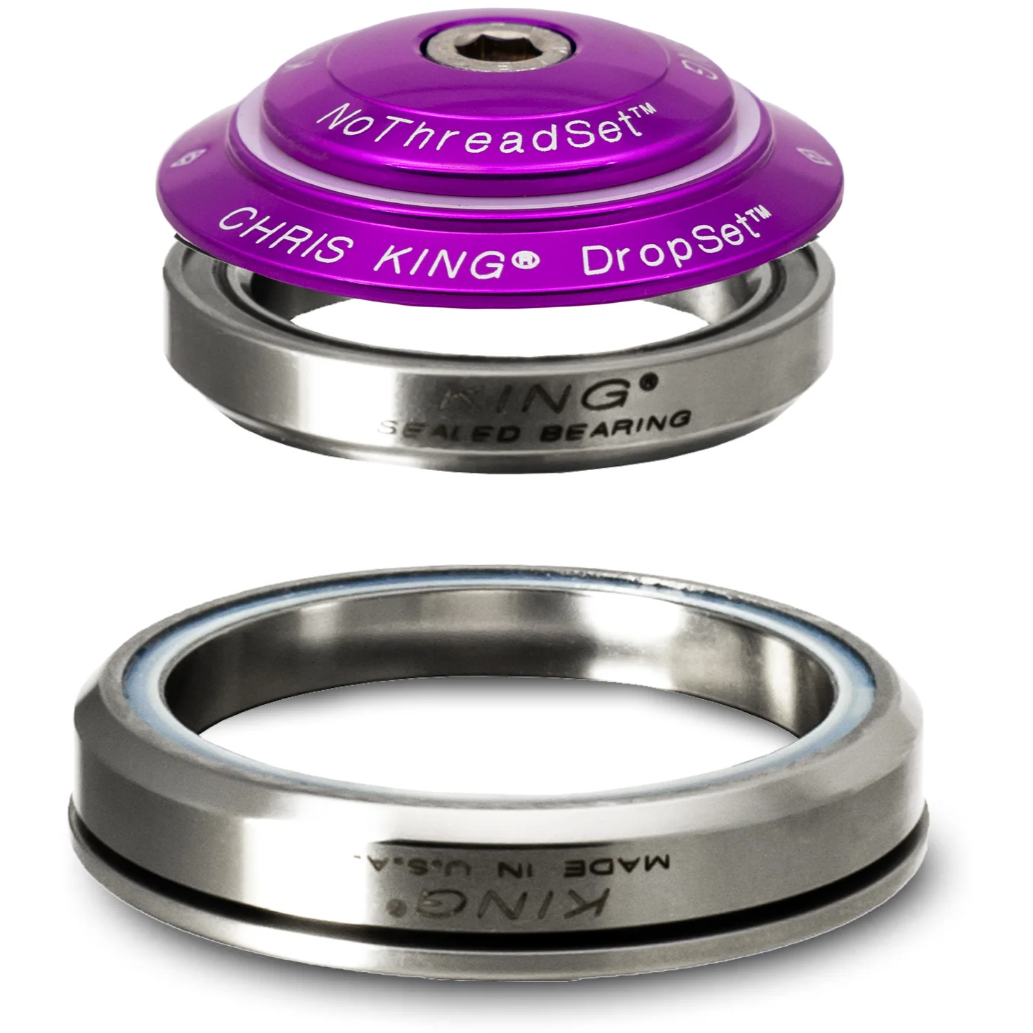 Chris King DropSet 5 Tapered Steuersatz, Edelstahl-Lager, 1 1/8"-1.5", GripLock, IS42/28.6 | IS52/40 45x45, 3D violet