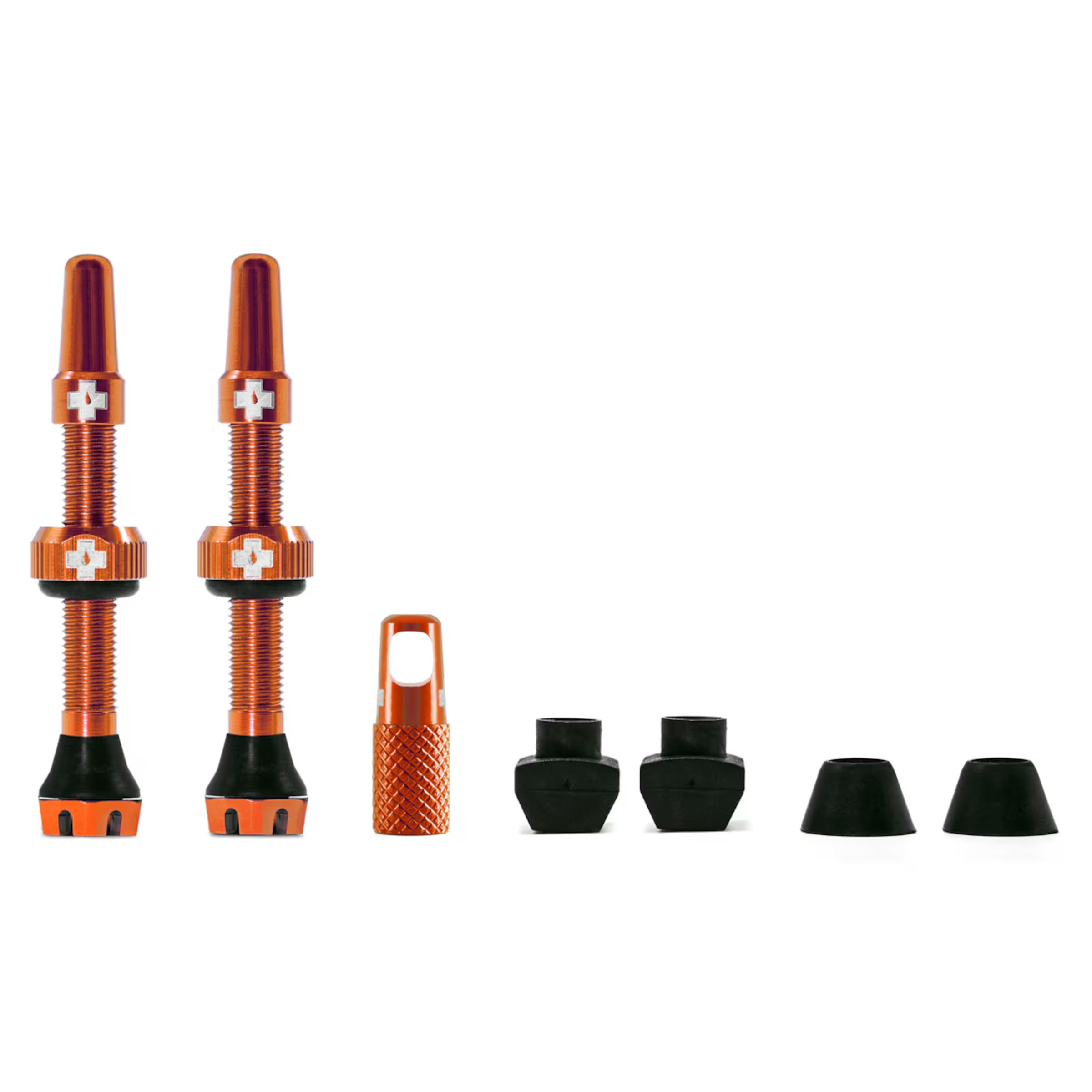 Muc-Off Tubeless Ventil Kit V2 – 44 mm, orange, Aluminium Prestaventile für Tubeless-Systeme
